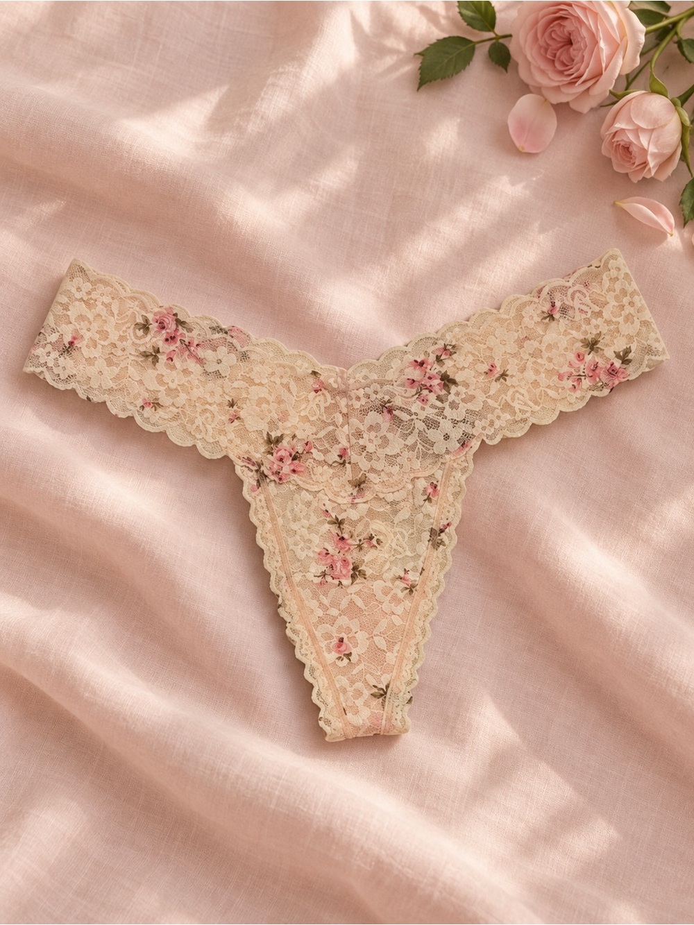 NWT Victoria’s Secret Cream Floral Lace Thong Size S